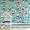 Christmas Themed Icons Illustration With Santa Claus Wallpaper, Cheerful Christmas Characters Peel & Stick Wall Mural