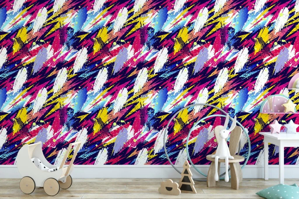 Abstract 90's Brush Strokes Illustration Wallpaper, Dynamic Graffiti Peel & Stick Wall Mural