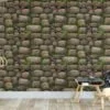 Cartoon Style Rocks And Moss Wallpaper, Natural Faux Texture Peel & Stick Wall Mural