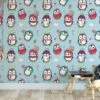 Cute Cartoon Style Christmas Penguins Illustration Wallpaper, Festive Penguin Playtime Kids Peel & Stick Wall Mural