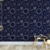 Planets And Space Line Art Design Wallpaper, Navy Cosmic Pattern Peel & Stick Wall Mural