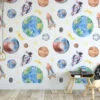Watercolor Astronaut And Space Themed Planets Illustration Wallpaper, Astronaut and Space Shuttle Peel & Stick Wall Mural