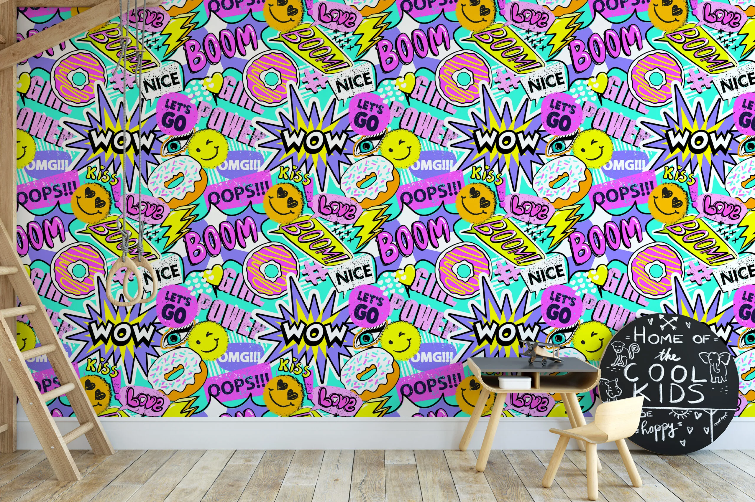 Retro Y2K Comic Chatbox Pattern Illustration Wallpaper, Playful Pop Art Peel & Stick Wall Mural