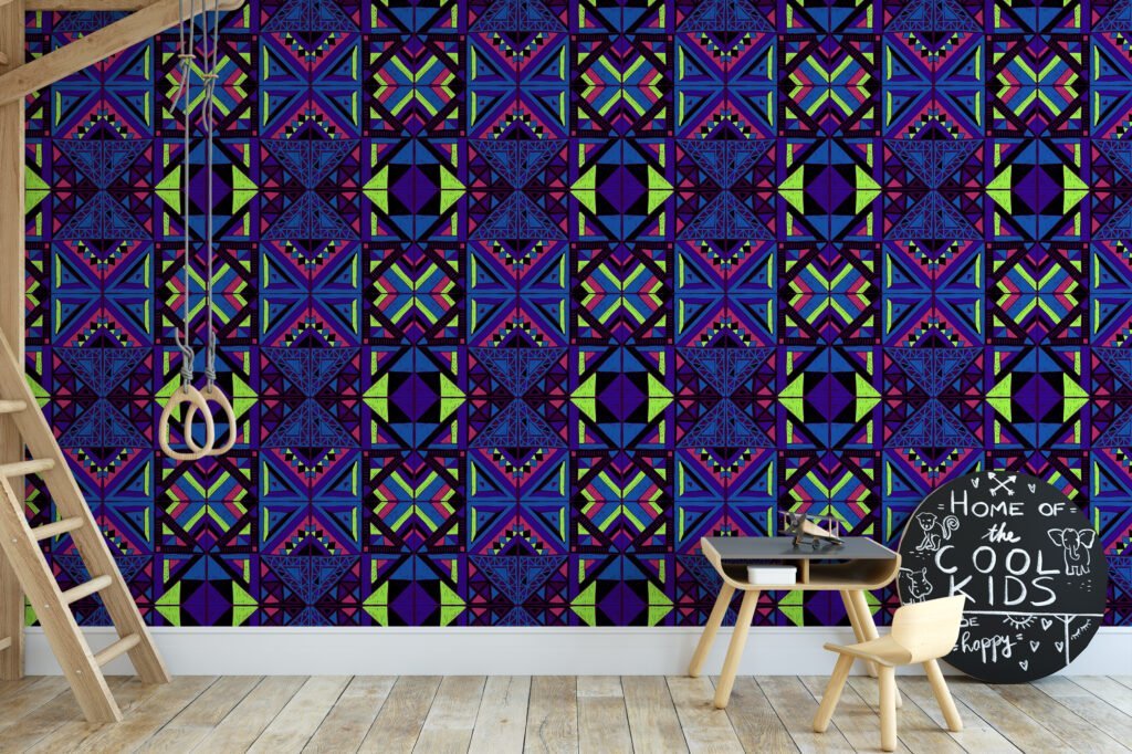 Bright Colored Tribal Pattern Illustration Wallpaper, Geometric Bold & Artistic Peel & Stick Wall Mural