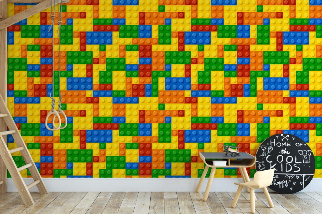 Colorful Building Blocks Playroom Wallpaper, Creative Geometric Kids Peel & Stick Wall Mural