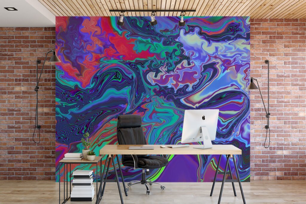 Psychedelic Abstract Colorful Ink Swirls Wallpaper, Vivid Liquid Abstract Peel & Stick Wall Mural