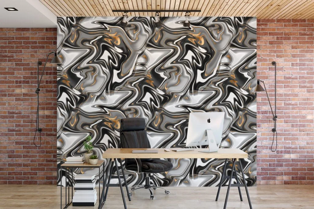 Abstract Black And Grey Swirls Pattern Wallpaper, Gold Sophisticated Luxury Peel & Stick Wall Mural
