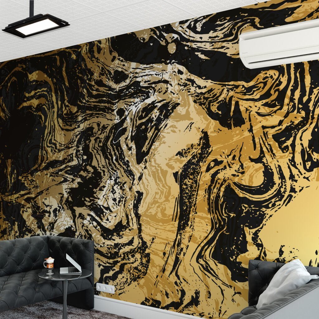 Abstract Gold And Black Marble Illustration Wallpaper, Luxury Peel & Stick Wall Mural