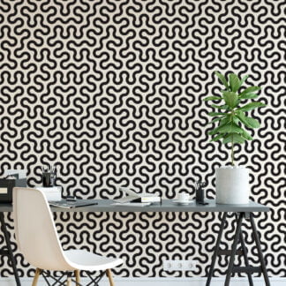 Abstract Wavy Lines Pattern Wallpaper, Dynamic Maze Geometric Peel & Stick Wall Mural