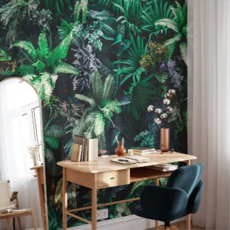 Exotic Botanical Green Jungle Oasis Wallpaper, Green Botanical Plants Peel & Stick Wall Mural