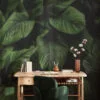 Lush Dark Botanical Leaf Wallpaper, Large Tropical Pine Forest Leaves Peel & Stick Wall Mural