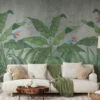 Enchanting Banana Leaves Wallpaper, Large Tropical Leaves With Parrots Peel & Stick Wall Mural