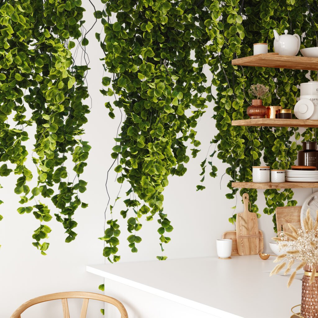 Hanging Garden Greens With A White Background Wallpaper, Nature-Inspired Growing Vines Peel & Stick Wall Mural