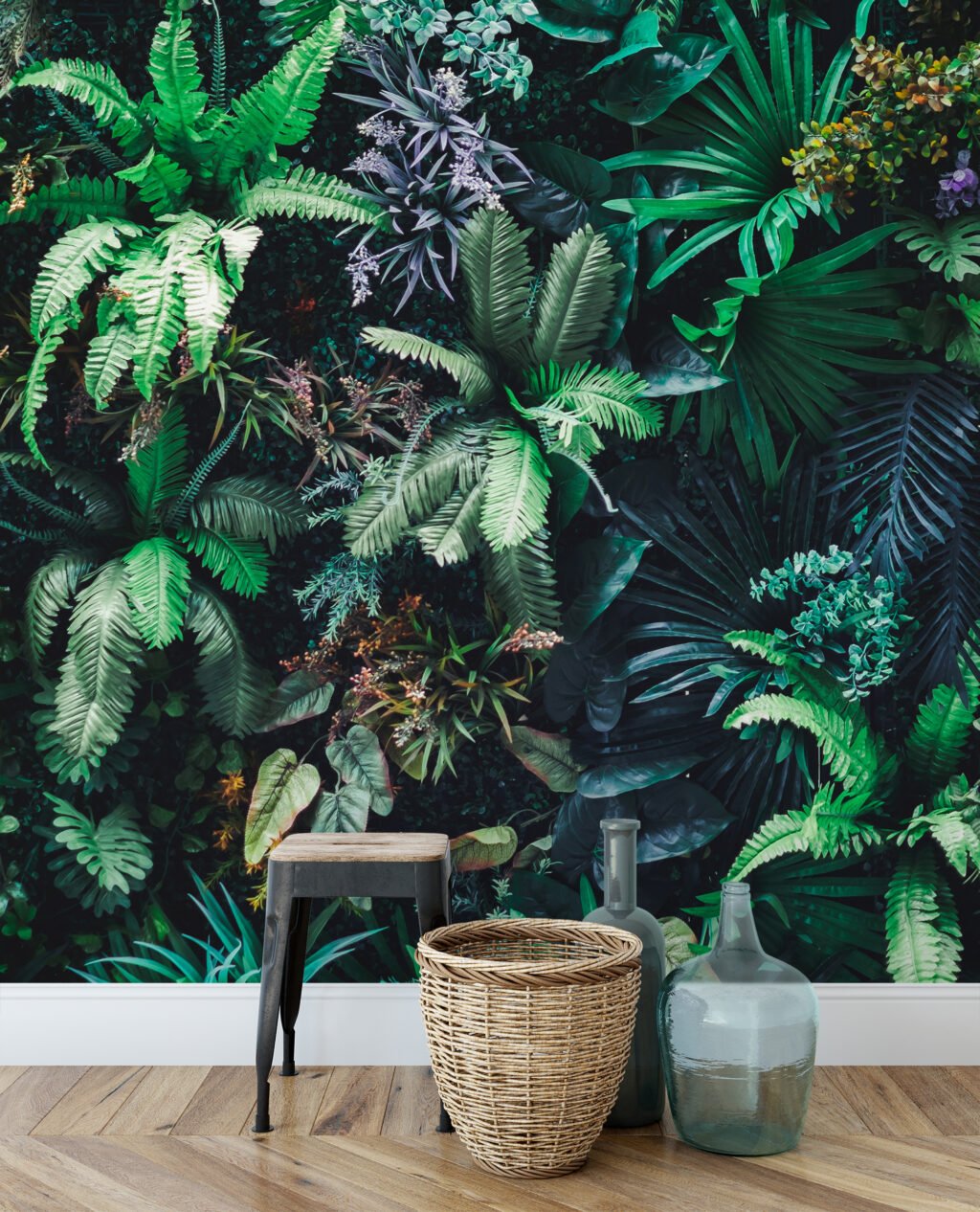 Exotic Botanical Green Jungle Oasis Wallpaper, Green Botanical Plants Peel & Stick Wall Mural