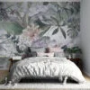 Serene Botanical Garden Florals Wallpaper, Large Cool-Toned Tropical Leaves Peel & Stick Wall Mural