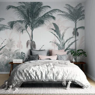 Vintage Sage Tropical Jungle Wallpaper, Elegant Large Palm Trees And Leaves Peel & Stick Wall Mural