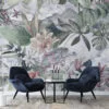 Serene Botanical Garden Florals Wallpaper, Large Cool-Toned Tropical Leaves Peel & Stick Wall Mural