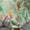 Large Vintage Colorful Botanical Plants Wallpaper, Artful Tropical Leaves And Plants Peel & Stick Wall Mural