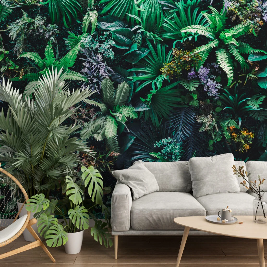 Exotic Botanical Green Jungle Oasis Wallpaper, Green Botanical Plants Peel & Stick Wall Mural