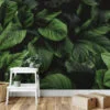 Lush Dark Botanical Leaf Wallpaper, Large Tropical Pine Forest Leaves Peel & Stick Wall Mural