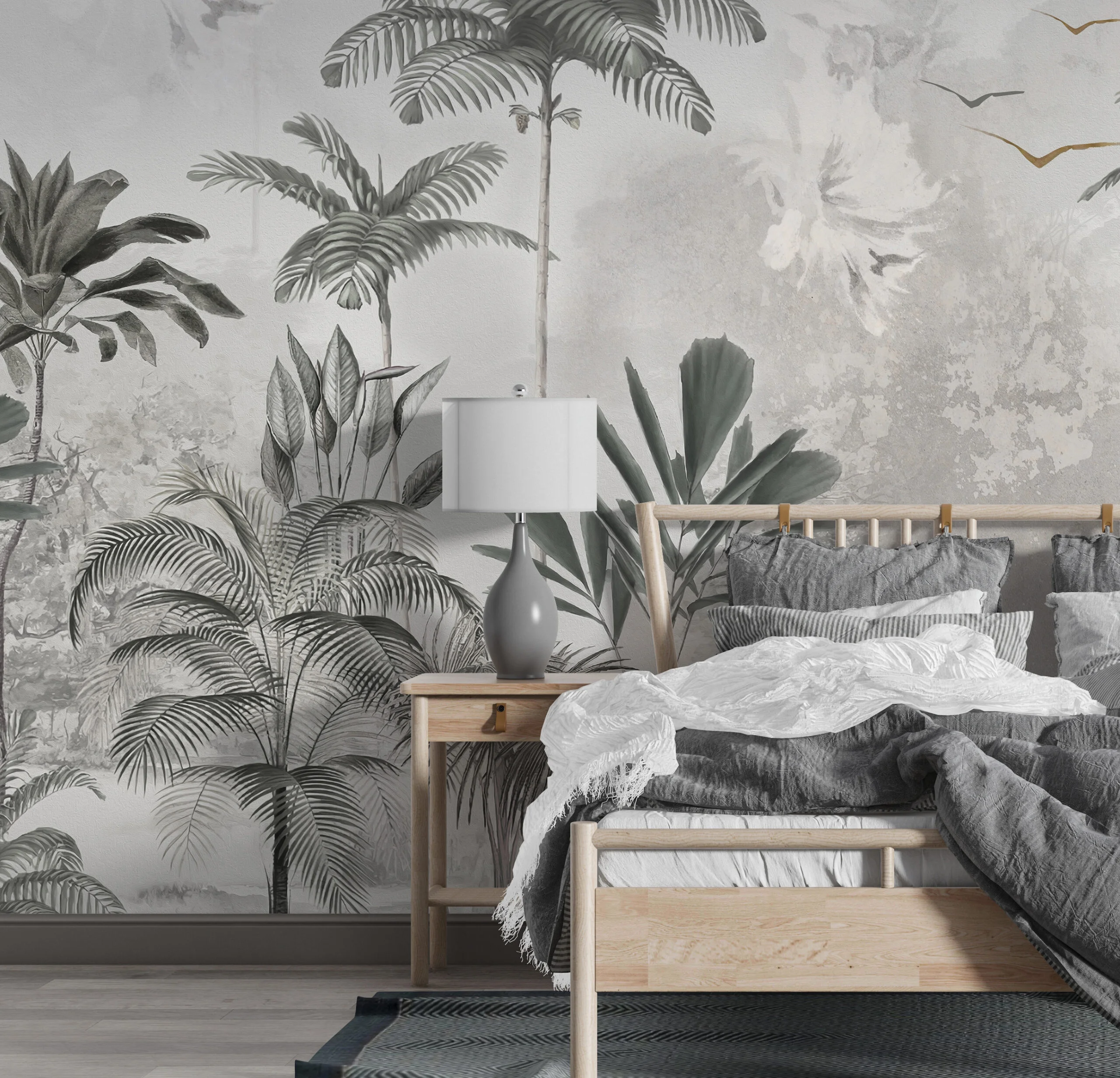 Vintage Tropical Foliage Wallpaper, Palm Trees And Botanicals Soothing Tropical Paradise Peel & Stick Wall Mural