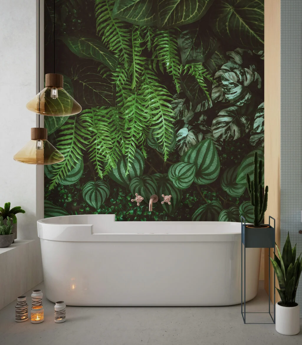 Enigmatic Forest Leaves Wallpaper, Tropical Dark Green Plants And Leaves Peel & Stick Wall Mural