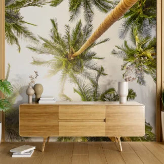 Sunny Tropical View Palm Trees Wallpaper, Low Angle Tropical Large Trees Peel & Stick Wall Mural