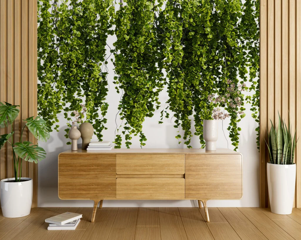 Hanging Garden Greens With A White Background Wallpaper, Nature-Inspired Growing Vines Peel & Stick Wall Mural