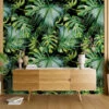 Watercolor Vibrant Jungle Foliage With A Black Background Wallpaper, Large Tropical Leaf Peel & Stick Wall Mural