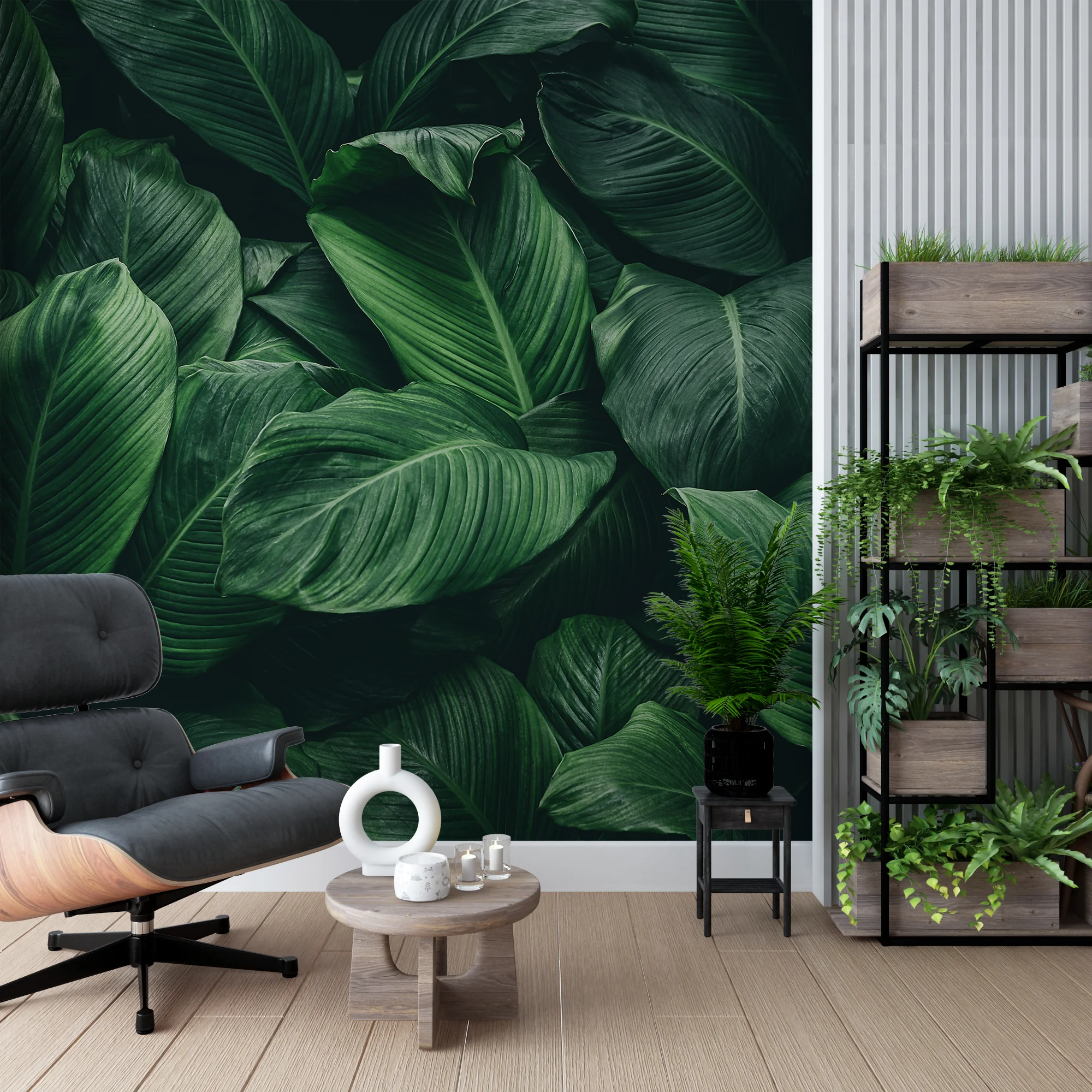 Lush Green Botanical Leaf Wallpaper, Large Dark Green Jungle Leaves Peel & Stick Wall Mural