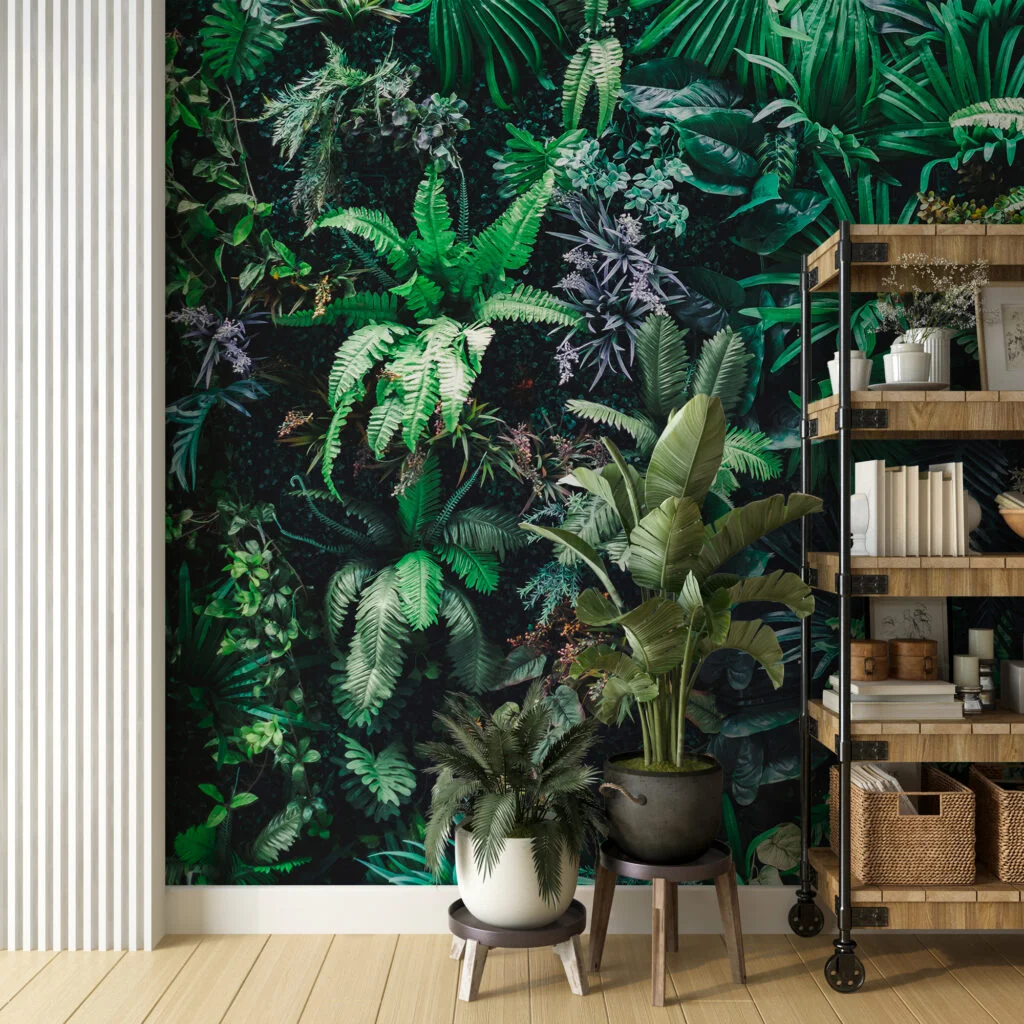 Exotic Botanical Green Jungle Oasis Wallpaper, Green Botanical Plants Peel & Stick Wall Mural