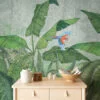 Enchanting Banana Leaves Wallpaper, Large Tropical Leaves With Parrots Peel & Stick Wall Mural