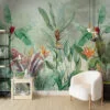 Large Vintage Colorful Botanical Plants Wallpaper, Artful Tropical Leaves And Plants Peel & Stick Wall Mural