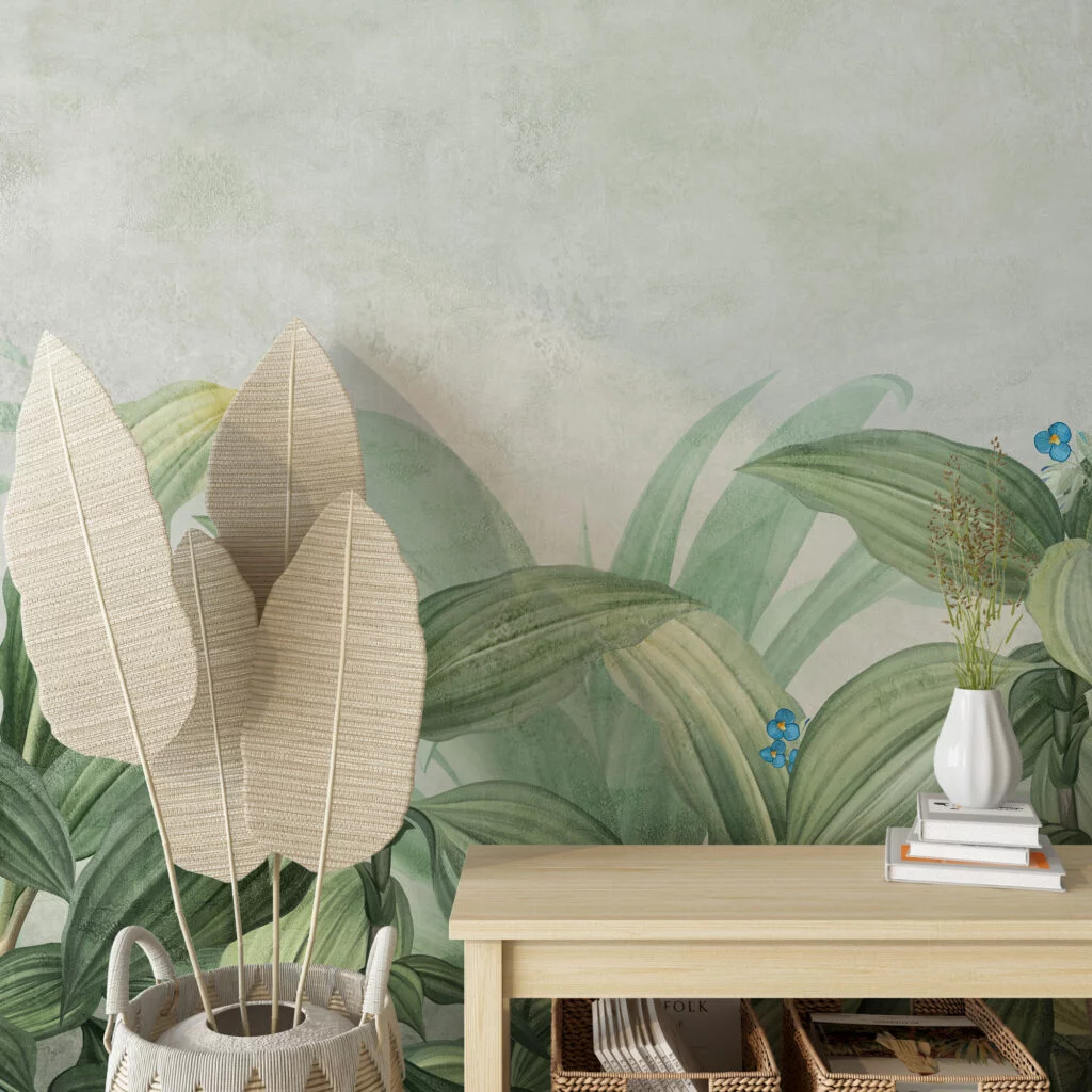 Gentle Green Botanical Wallpaper, Vintage Style Green Leaves Peel & Stick Wall Mural