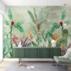 Large Vintage Colorful Botanical Plants Wallpaper, Artful Tropical Leaves And Plants Peel & Stick Wall Mural