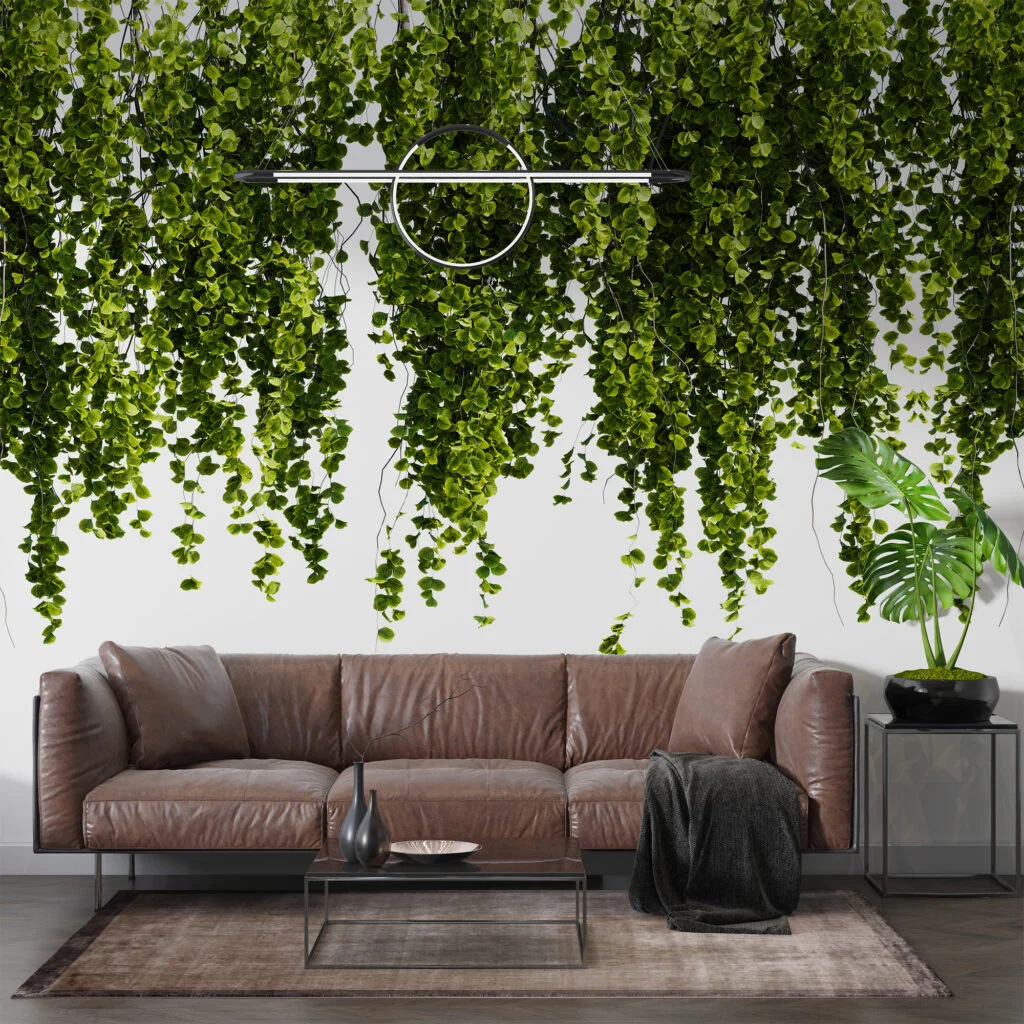 Hanging Garden Greens With A White Background Wallpaper, Nature-Inspired Growing Vines Peel & Stick Wall Mural