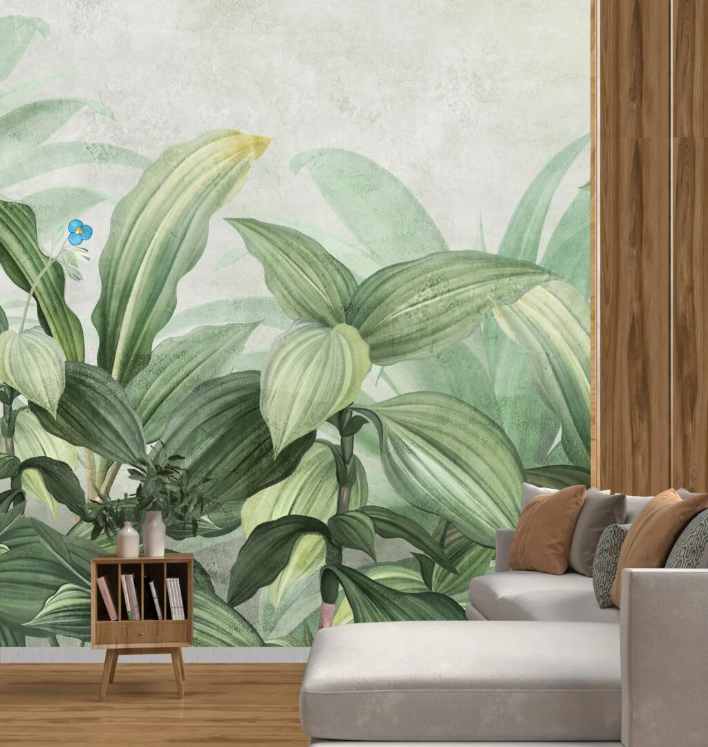 Gentle Green Botanical Wallpaper, Vintage Style Green Leaves Peel & Stick Wall Mural