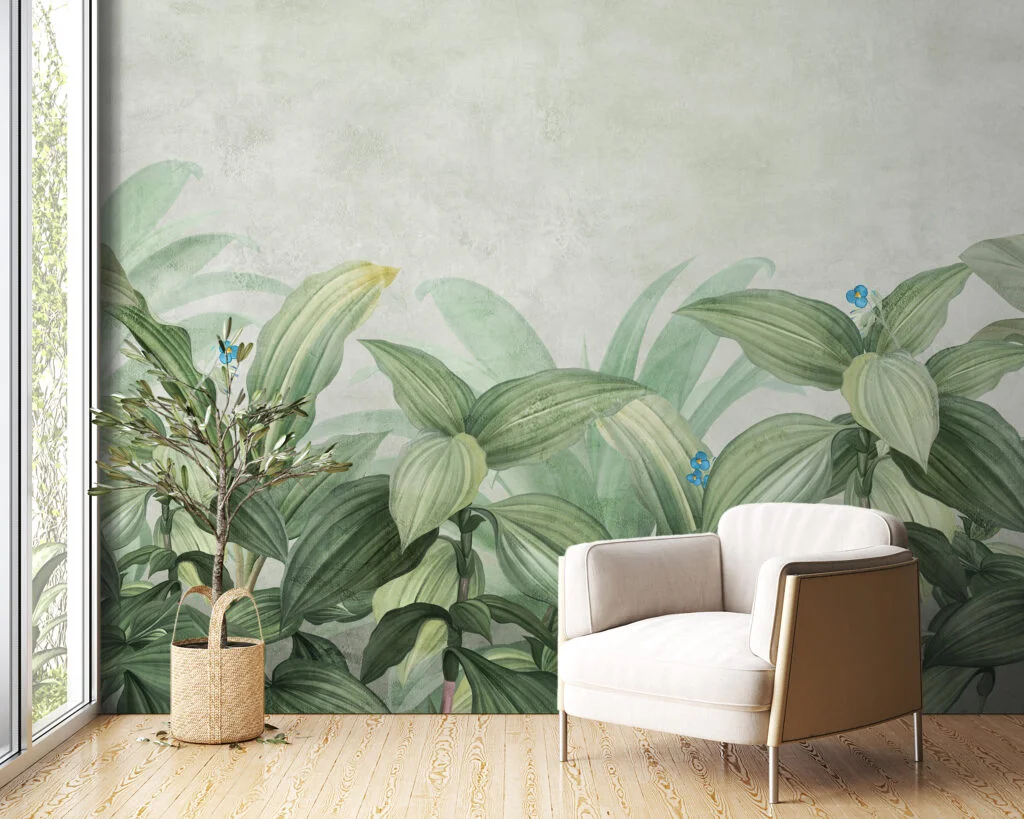 Gentle Green Botanical Wallpaper, Vintage Style Green Leaves Peel & Stick Wall Mural