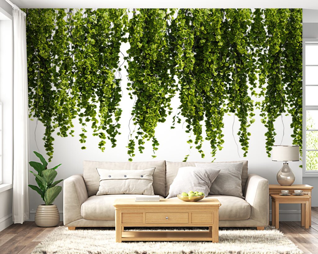 Hanging Garden Greens With A White Background Wallpaper, Nature-Inspired Growing Vines Peel & Stick Wall Mural