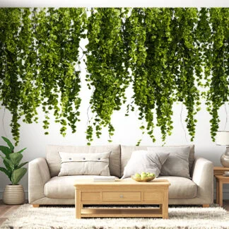 Hanging Garden Greens With A White Background Wallpaper, Nature-Inspired Growing Vines Peel & Stick Wall Mural