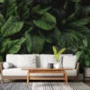 Lush Dark Botanical Leaf Wallpaper, Large Tropical Pine Forest Leaves Peel & Stick Wall Mural