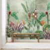 Large Vintage Colorful Botanical Plants Wallpaper, Artful Tropical Leaves And Plants Peel & Stick Wall Mural
