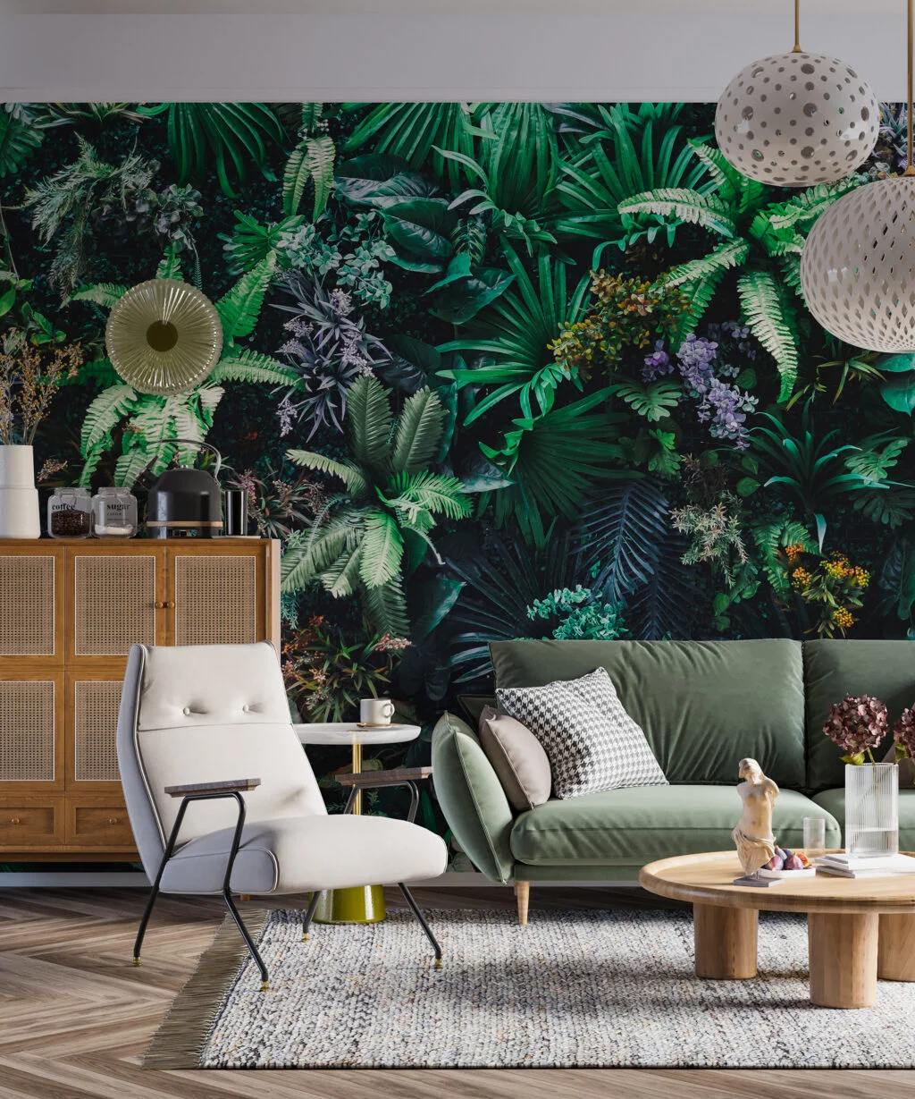 Exotic Botanical Green Jungle Oasis Wallpaper, Green Botanical Plants Peel & Stick Wall Mural