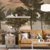 Sunset Palms Riverside Wallpaper, Exotic Landscape Tropical Trees Peel & Stick Wall Mural