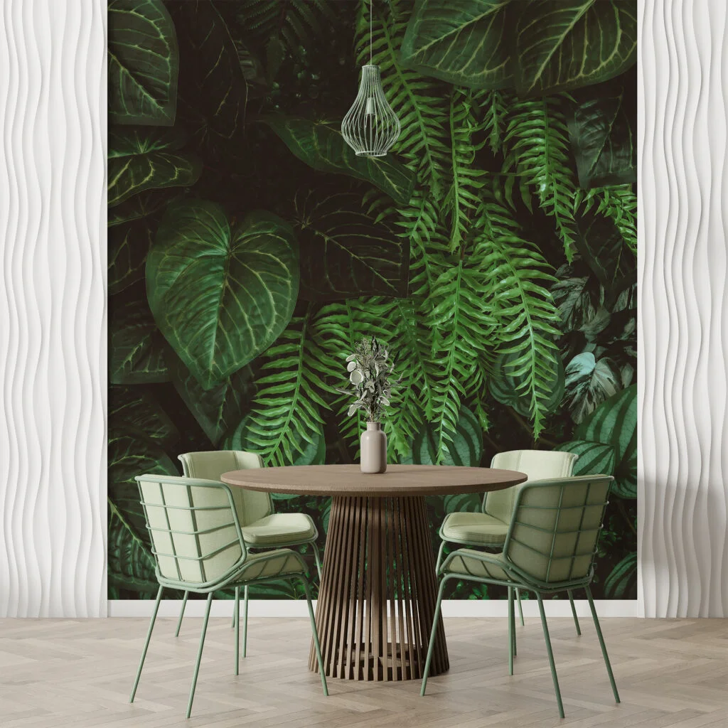 Enigmatic Forest Leaves Wallpaper, Tropical Dark Green Plants And Leaves Peel & Stick Wall Mural