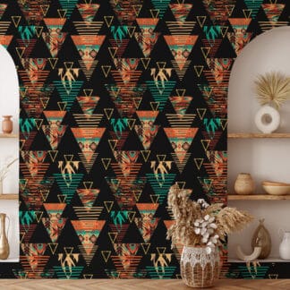 Modern Tribal Geometric Peel and Stick Wallpaper, Ethnic Triangle Pattern Wall Mural, Colorful Bohemian African Inspired Removable Wallpaper