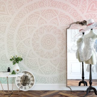 Pastel Pink Mandala Nursery Peel and Stick Wallpaper, Soft Gradient Geometric Wall Mural, Watercolor Kids Room Removable Wallpaper