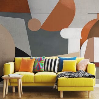 Modern Abstract Geometric Wall Mural, Terracotta and Grey Peel & Stick Wallpaper, Contemporary Shapes Self Adhesive Wallpaper