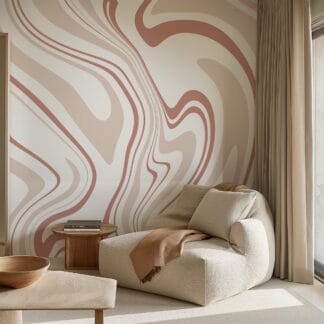 Modern Abstract Terracotta Swirl Peel and Stick Wallpaper, Earthy Neutral Fluid Wall Mural, Contemporary Marble Ink Pattern Removable Wallpaper
