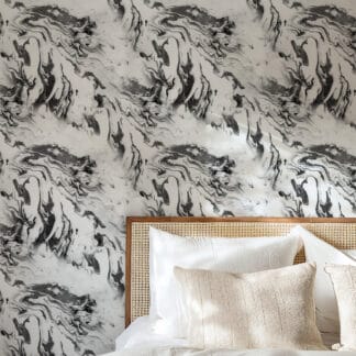 Modern Black and White Marble Peel and Stick Wallpaper, Liquid Ink Swirl Wall Mural, Abstract Monochrome Fluid Removable Wallpaper